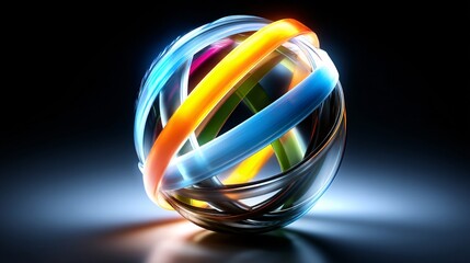 line art illustration where glowing, colorful lines representing fiber optics wrap around a stylized, submerged globe outline. The lines pulse with energy against a dark, minimal blue background. 