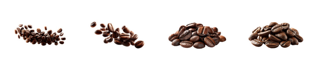 Naklejka premium Set of Several piles and cascades of roasted coffee beans