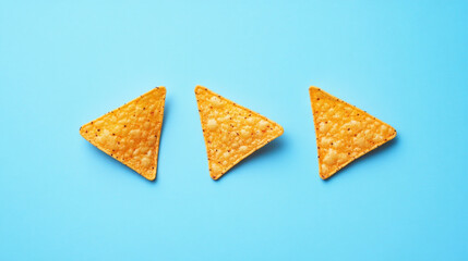 Tortilla Chips Arranged on Bright Blue Background