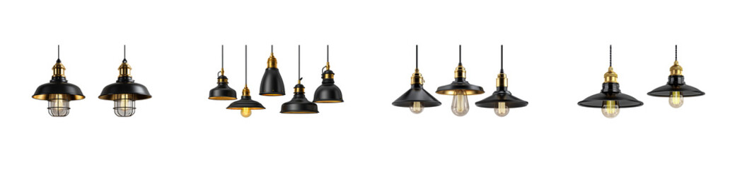 Naklejka na ściany i meble Set of Assortment of modern industrial pendant lights with black finish