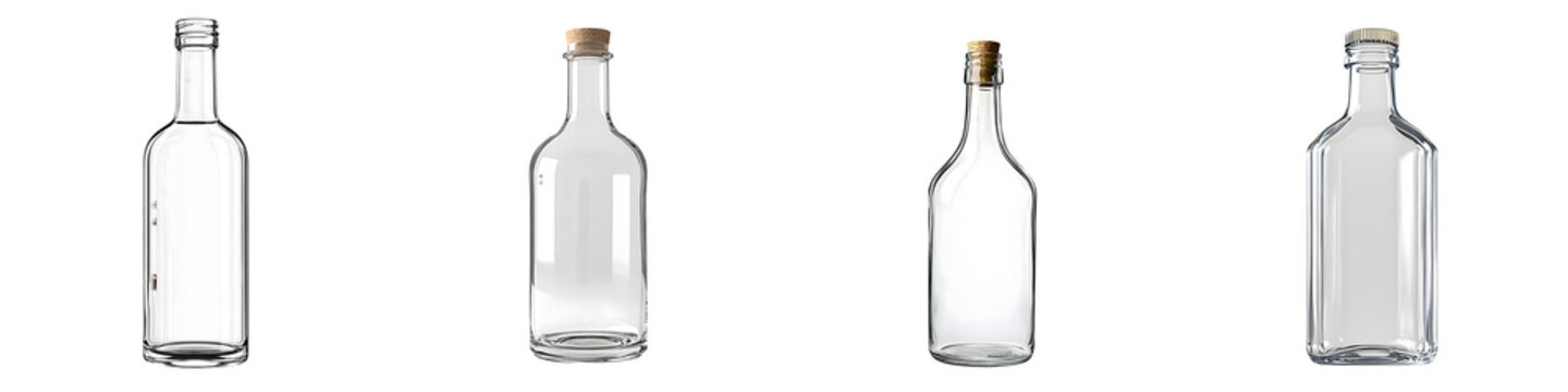 Clear bottle &ndash; A bottle with no liquid inside, symbolizing emptiness or transparency. Isolated on Clear White Background Highly Detailed