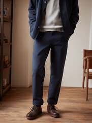 Modern Men’s Navy Trousers with Brown Leather Shoes