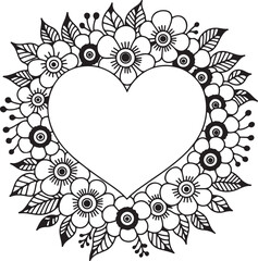 Abstract floral heart frame with flowers and decorative elements for love and wedding design