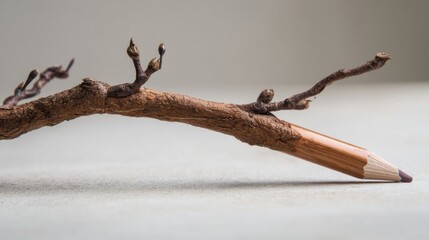 Obraz premium An intricately designed object blending a pencil with tree bark,