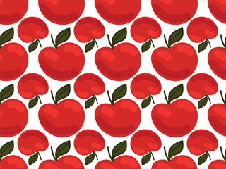 Autumn garden, red juicy apples. Seamless vector pattern. 