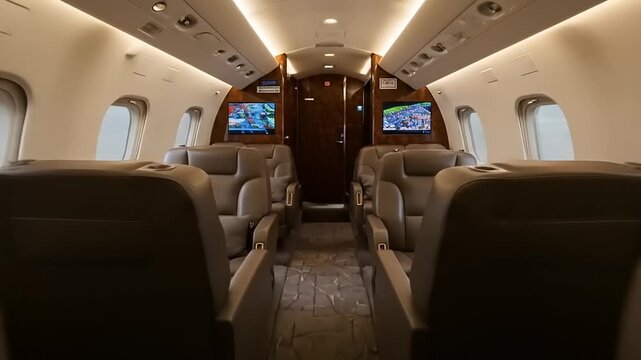 Elegant and Luxurious Interior of a Private Jet Airplane.