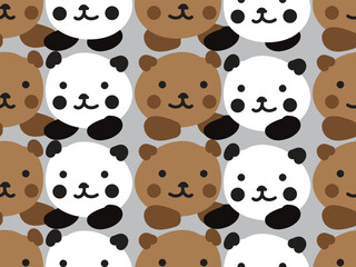 Cute and nice happy panda and brown bear. Seamless vector pattern for design and decoration. 