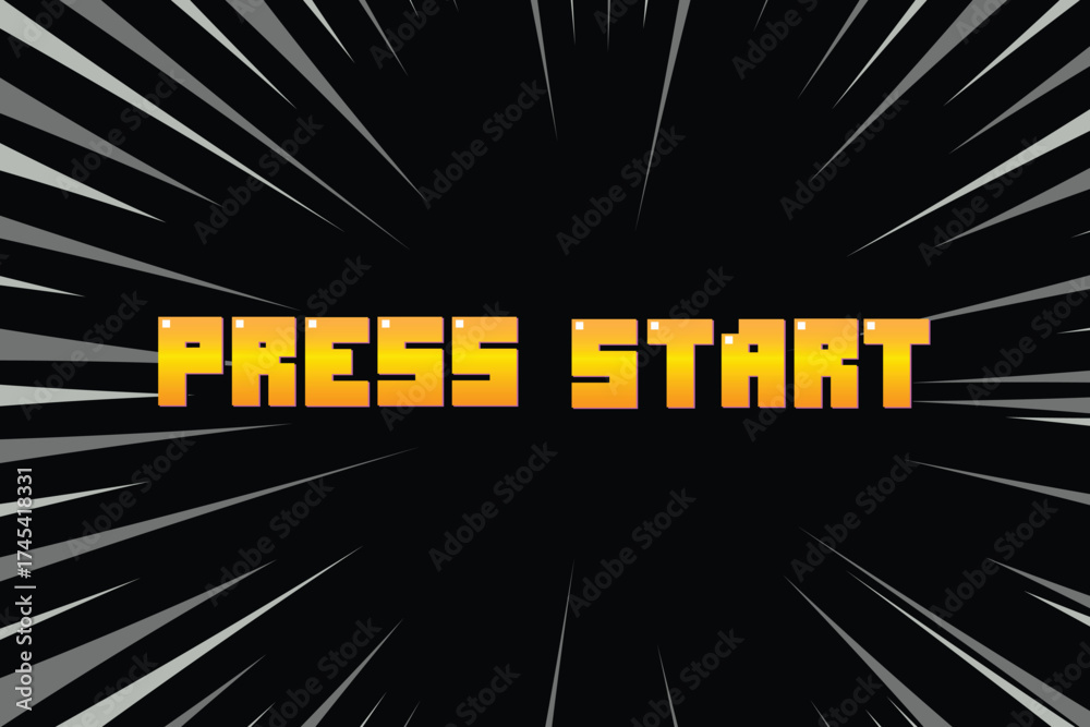 Wall mural press start. pixel art. 8 bit game. retro game. for game assets on speed line background.