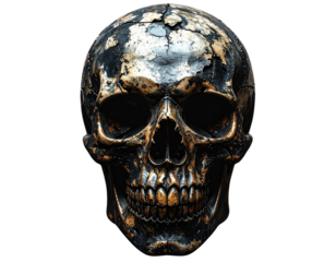 Old Haunted Skull Mask with Cracked Texture and Faded Paint, Dark Gothic Portrait, Isolated