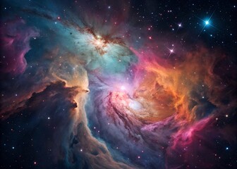 Obraz premium Photo of vibrant nebula with colorful gas clouds and distant stars in deep space