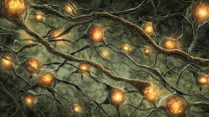 vibrant, abstract illustration of the letters A and I as organic, growing structures, resembling intertwined vines with glowing nodes. They emerge from a soft, earthy background, symbolizing 