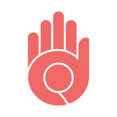 Coral hand icon with white circle and lines on white background vector