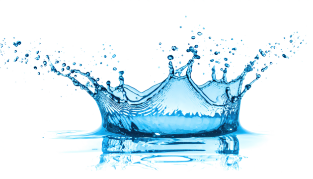 Water in Motion: High-Speed Capture of water Splash and Droplets on Transparent Background.	