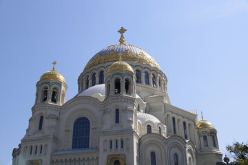 Stavropol St. Nicholas Naval Cathedral in Kronstadt sea anchors on the dome