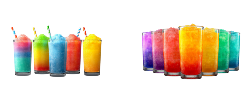 Set of Assortment of Colorful Frozen Drinks in Glasses
