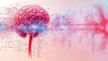 Brain illustration with digital effects and data visualization. - Powered by Adobe