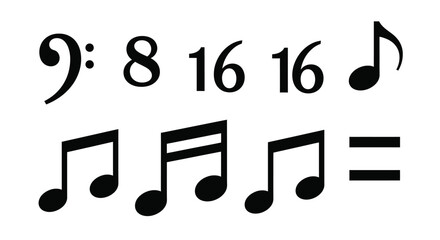 Bass clef numbers and musical notes eighth notes sixteenth notes