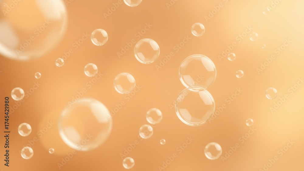 Wall mural a soft focus image of many floating transparent bubbles on a warm orange and yellow background