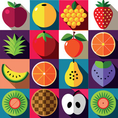 Colorful flat design assortment of fresh fruits and berries