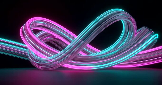 Colorful neon infinity loop design with glowing light effects on dark background