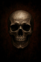 "Dark Human Skull on Black Background"