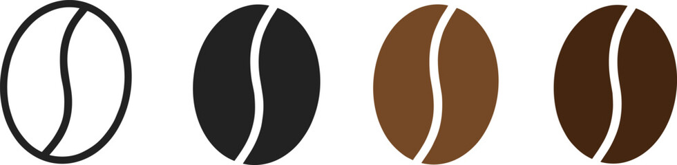 Coffee bean icons set in different shades, minimal roasted coffee symbol collection, espresso design elements, caffeine concept vector illustration for branding