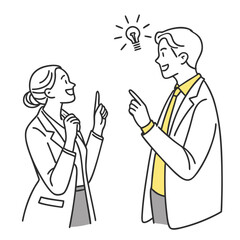 Minimalist line art illustration of two businesspeople sharing an idea vector graphic vector