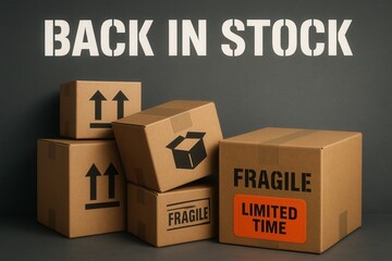 BACK IN STOCK and LIMITED TIME fragile offer banner, modern style, essential retail promotion for an enticing sale.
