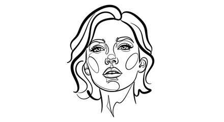 Beautiful Woman's Face with Short Wavy Hair in Elegant Line Art Style on an Isolated White Background