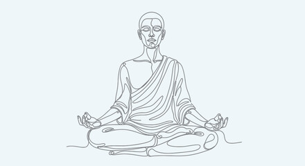 Meditating man in lotus pose with closed eyes, practicing yoga on an isolated light background, conveying peace and spiritual harmony.