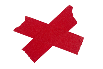 Red adhesive sticky paper masking tape cut out design element, cross shape x