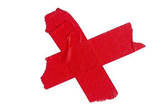 Red adhesive sticky paper masking tape cut out design element, cross shape x