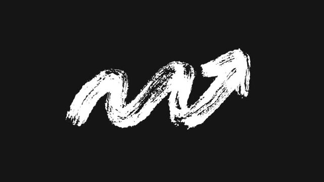 White wiggly Arrow Sketch Animation On Black Background