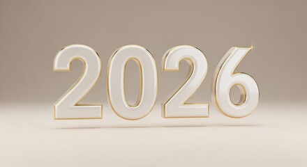 The year 2026 in glossy white and gold porcelain style. Elegant New Year concept for dental clinics and holiday greetings. Luxury background with copy space