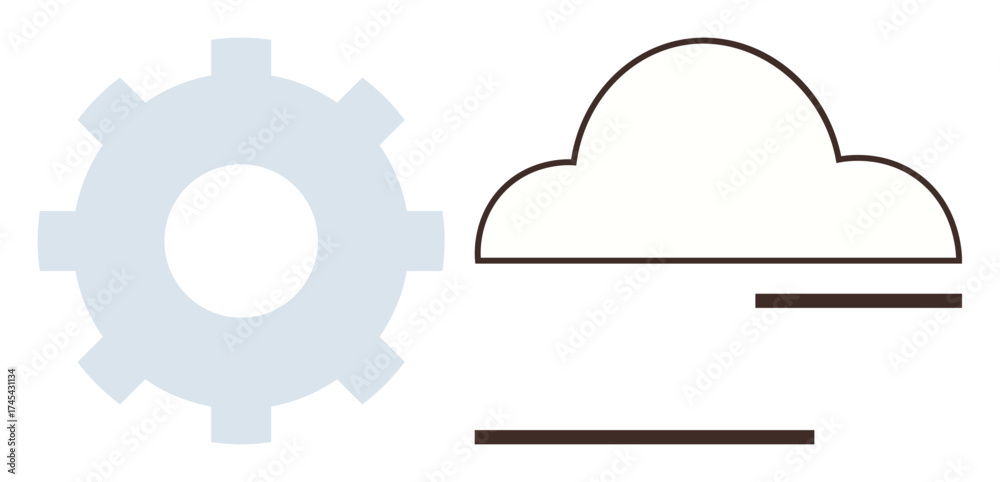 Wall mural gear beside cloud with minimalist lines suggesting connection and interaction. ideal for technology,