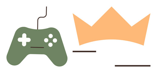 Green gaming controller paired with an orange crown signifies mastery, achievement, and leadership in gaming. Ideal for esports, digital strategy, entertainment, victory, skill development