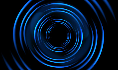 Abstract background of glowing neon lights of white pink colors on circle shaped lines on shiny reflecting stage. Eps10