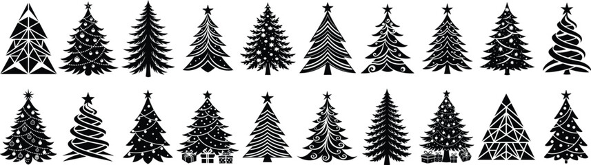 Obraz premium Christmas Tree Silhouette Festive Vector Illustration Set