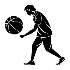 Fototapeta premium Stylized black silhouette of a person playing basketball dribbling the ball