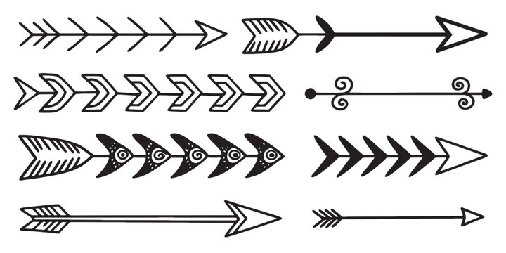 Trendy arrow designs for crafts and stylish presentations, hand-drawn style for creative projects, adding a unique, modern touch with editable vector graphics