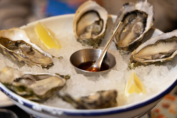 Close-up of Gillardeau Oyster Platter in Paris, French Top Seafood Feast