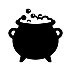 Black cauldron with bubbling liquid and floating bubbles isolated on a white background vector illustration