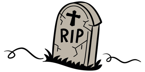 Spooky tombstone illustration with RIP and cross, perfect for Halloween designs, eerie themes, and ghostly projects; spooky season vibes for you