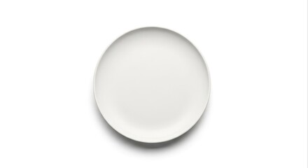 Clean Empty Round White Plate with Matte Finish on a White Background Top View