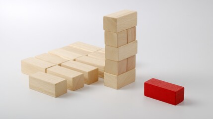 Fototapeta premium apart,collapsed,block,blocks,toy,wooden,stack,childhood,construction,shape,piece,play,red,structure,building,balance,tower,fall,game