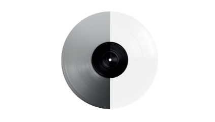 Split vinyl record, grayscale