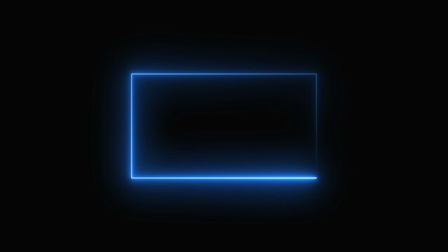 Neon blue rectangle frame glowing light effect on black background art
