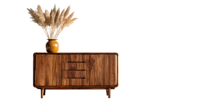 Wooden cabinet with pampas grass