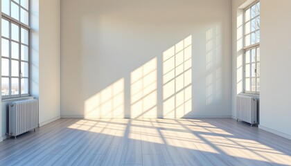 Obraz premium A bright and airy room characterized by large windows that allow ample natural light to flood the space