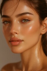 Woman with glowing skin, showing healthy face, natural beauty, and fresh hydration from skincare routine